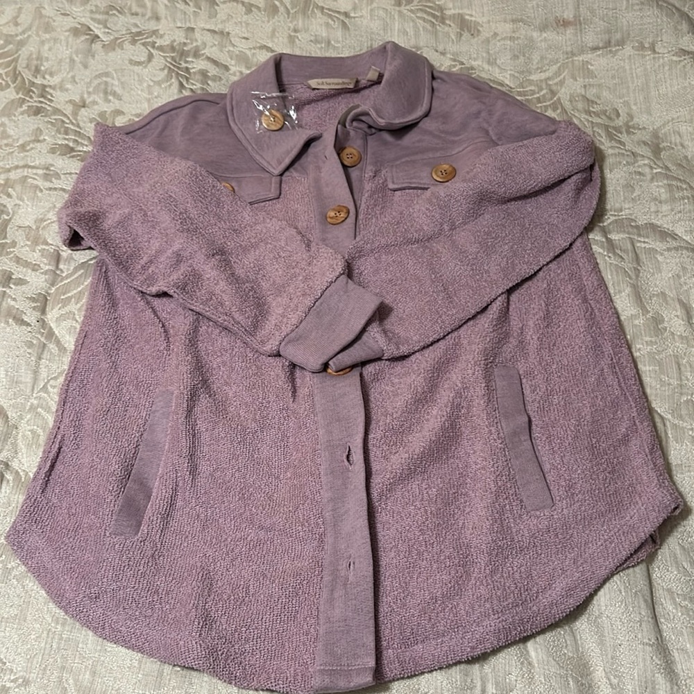 Purple button down sweater NWT